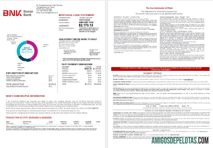 Extrato de hipoteca do Banco BNK da Coreia do Sul em formatos Word e PDF 1 2 amostra